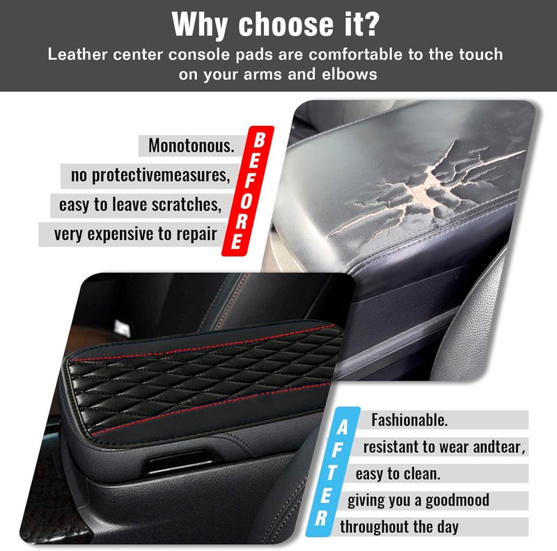 Couslcd Auto Center Console Pad, Universal Waterproof Armrest Seat Box Cover, Car Interior Accessories, Leather Auto Armrest Cover Protector for Most Vehicle, SUV, Truck (Black) - Image 3